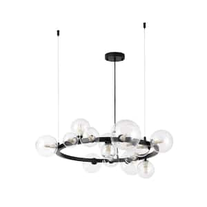 Bosywell 15-Light Black Rustic Ring Chandelier for Kitchen Islandwith No Bulbs Included