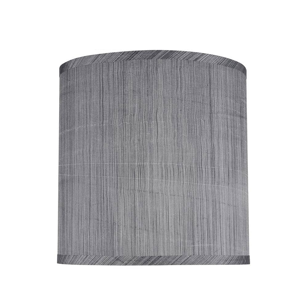 Gray and Black Striped Synthetic Fabric Drum Lamp Shade