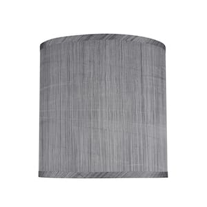10 in. x 10 in. Grey and Black and Striped Pattern Hardback Drum/Cylinder Lamp Shade