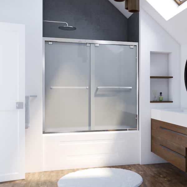 DreamLine Encore 60 in. W x 58 in. H Semi-Frameless Bypass Sliding Tub Door in Chrome with Frosted Glass
