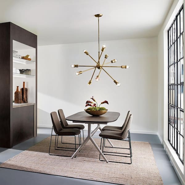 Armstrong 30 in. 8-Light Natural Brass Mid-Century Modern Sputnik Chandelier for Dining Room
