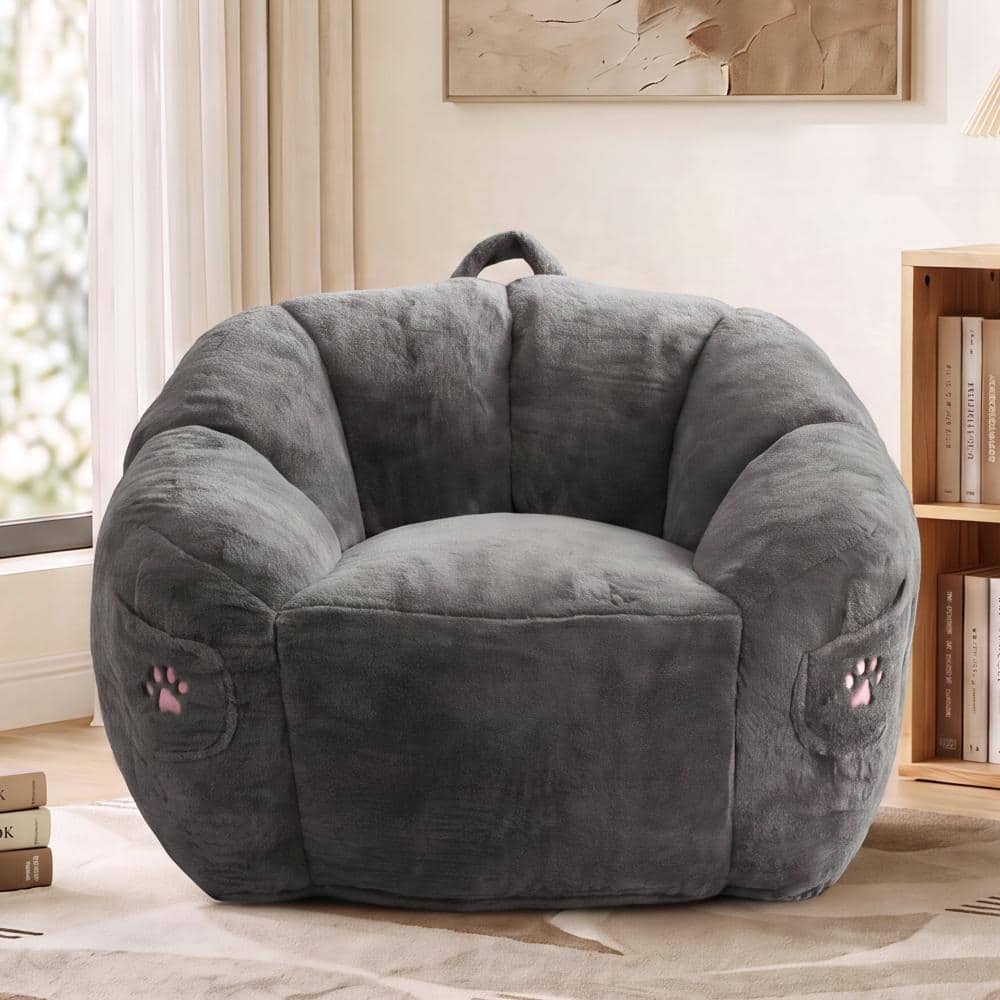 Bean Bag Chair for Adults, Fluffy Memory Foam Bean Bag Couch Sofa with Back Support & Pocket,  Reading Chair, Floor Sofa