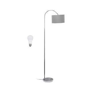 Vista 66 in. Brushed Nickel/Gray Shade Modern Arched Floor Lamp for Living Room with LED Bulb Included