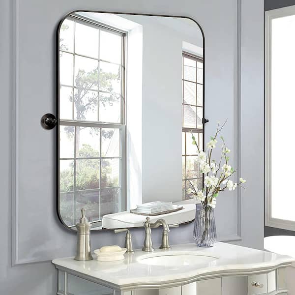Dovelina 24 in. W x 36 in. H Modern Rectangle Metal Framed Pivoted Wall Vanity Mirror