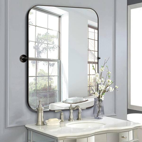 24 in. W x 36 in. H Modern Rectangle Metal Framed Pivoted Wall Vanity