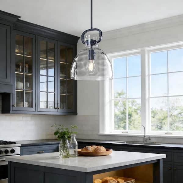 TinHon Black Clear Glass Pendant Light for Kitchen Island Dining
