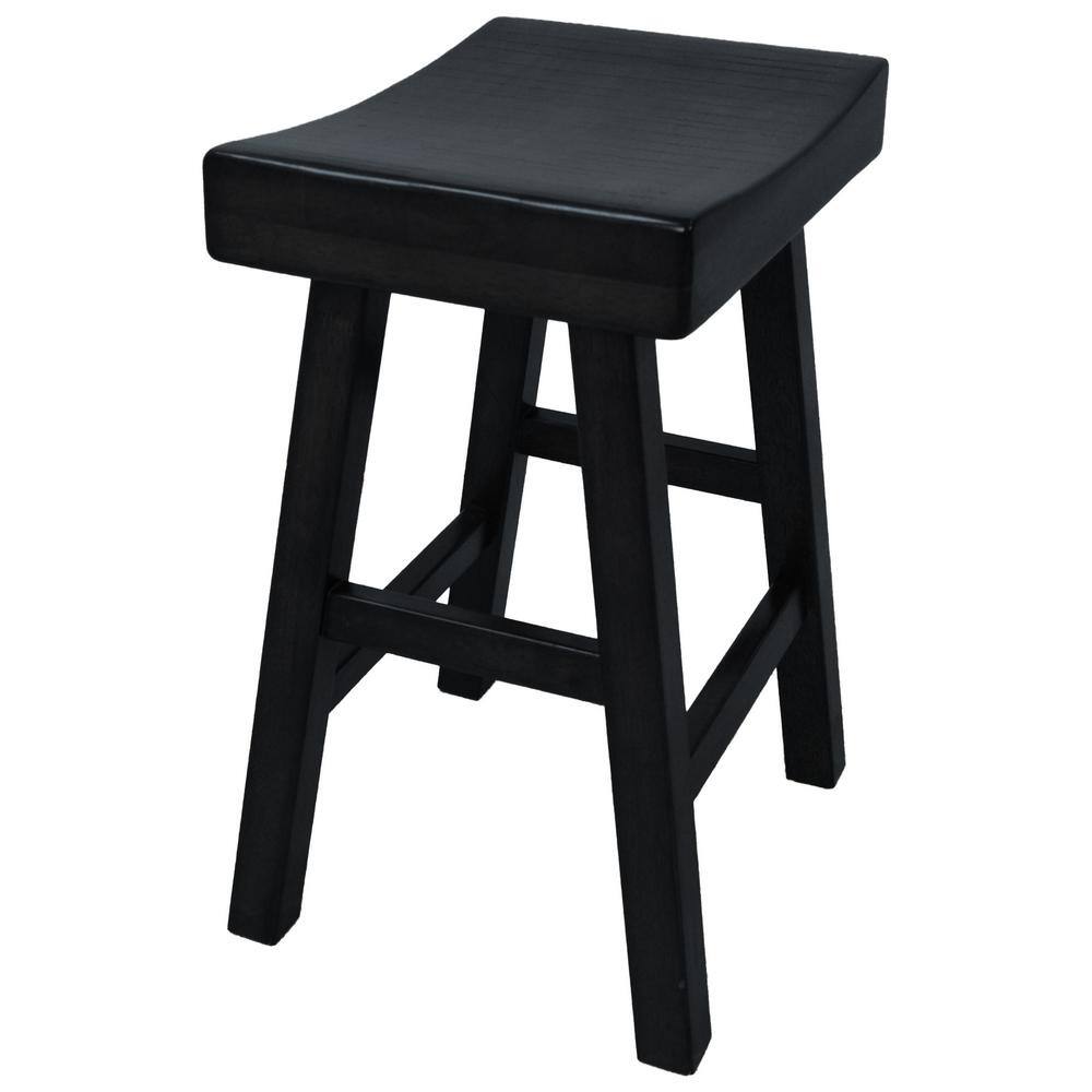 Antique Black Wood Saddle Style Backless Counter Stool 28"