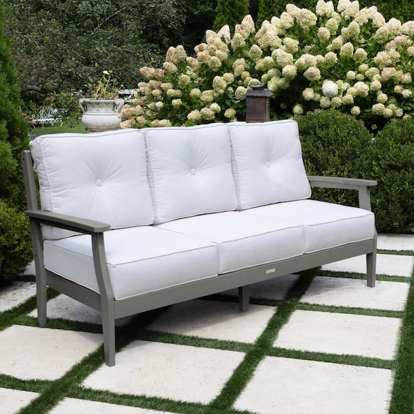 Lehigh Coastal Teak Recycled Plastic Outdoor Deep Seating Sofa / Couch with Sunbrella Bliss Linen Cushions