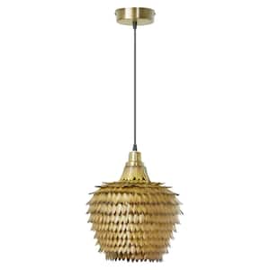 Lydia 40-Watt 1-Light Antique Gold-Finish Shaded Hanging Pendant Light with Textured Metal Dome Shade