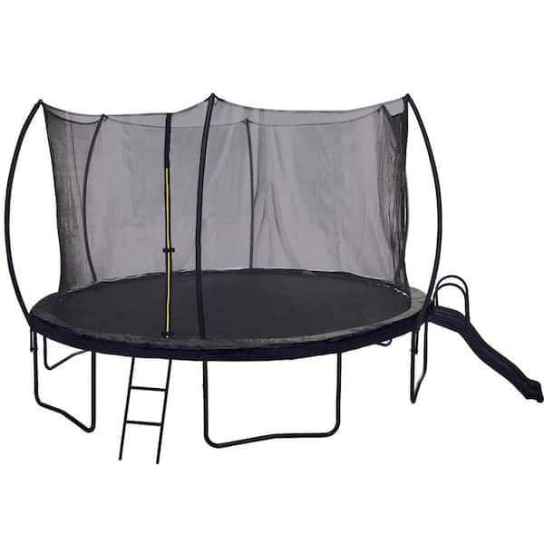 Unbranded 14FT Trampoline with Slide, Outdoor Pumpkin Trampoline for Kids and Adults with Enclosure Net and Ladder