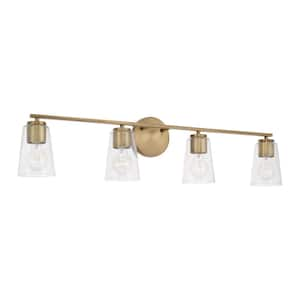 35.25 in. W x 8.25 in. H 4-Light Vanity Light in Aged Brass with Clear Glass