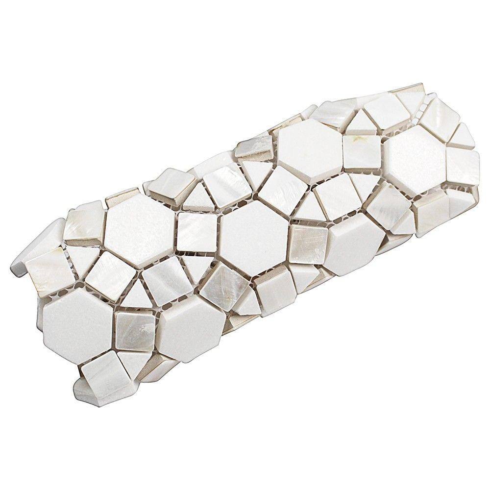 Noble White Polished Pearl and Marble Mosaic Tile