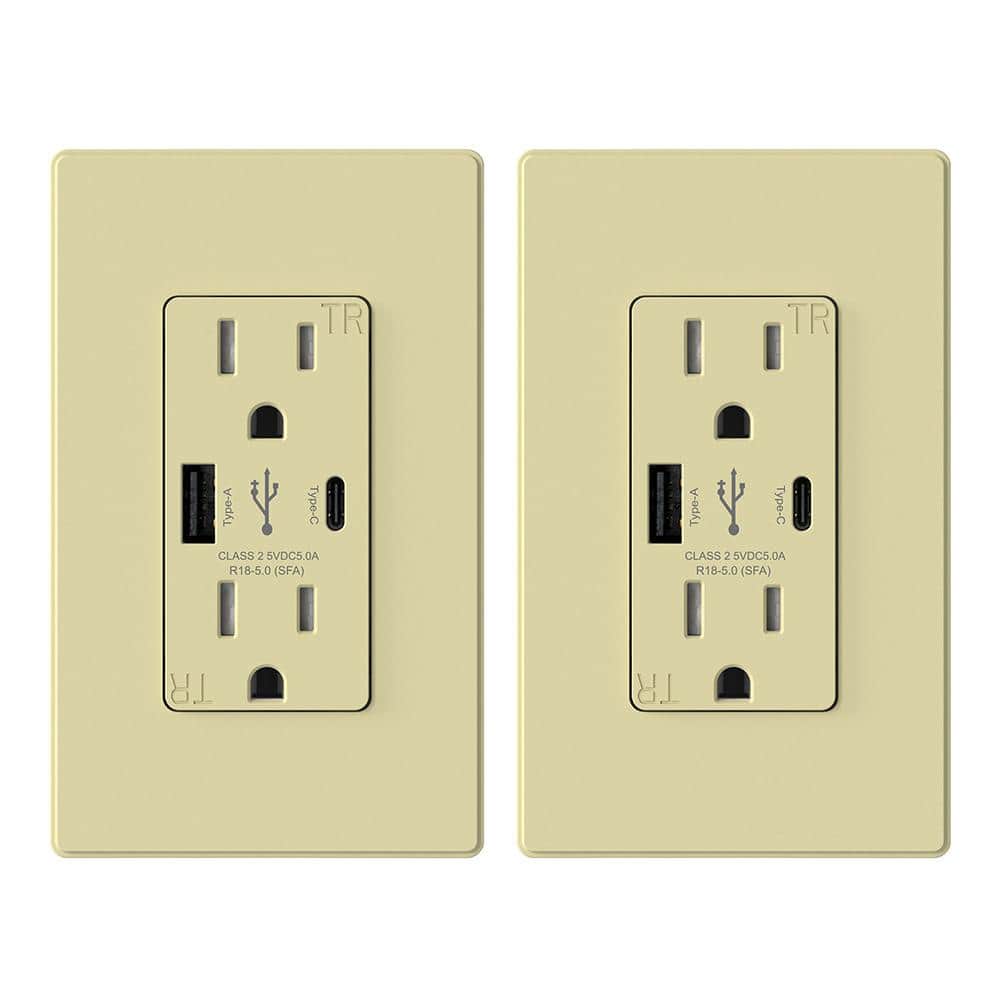 25-Watt 15 Amp Type A and C Dual USB Charger with Duplex Tamper Resistant Outlet, Wall Plate Included, Ivory (2-Pack) price history on PriceWatchPro