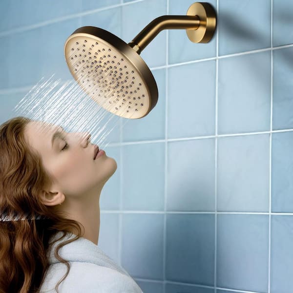 1-Spray Patterns with 1.75 GPM 6 in. Wall Mount Rain Fixed Shower Head in Brushed Gold