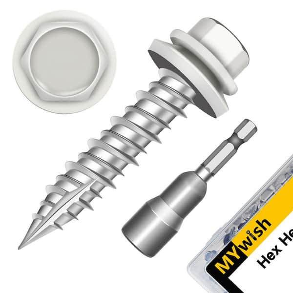 #10 x 1 in. Painted White Hex Head Self Drilling Metal Roofing Screws with EPDM Rubber Washer (300-Piece/Case)