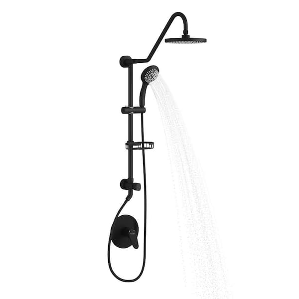 Kauai 5-Spray Settings 8 in. Wall Mount Dual Fixed and Handheld Shower Head 2.5 GPM in Matte Black