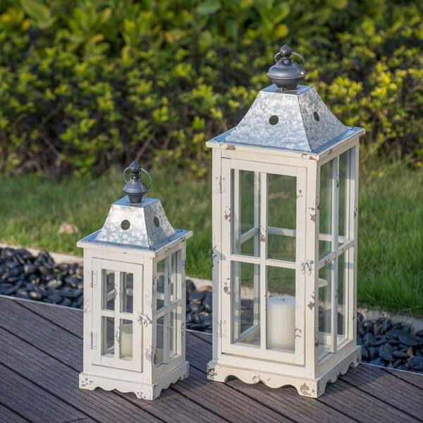 Ivory Wooden Garden Candle Lantern Decorative Outdoor/Indoor