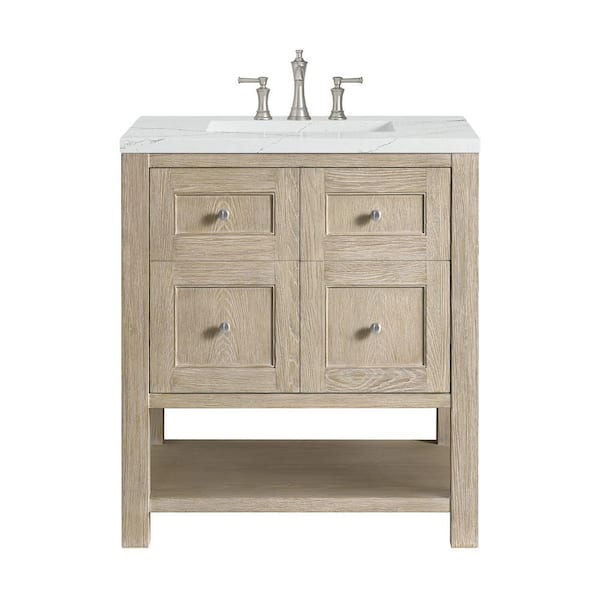 James Martin Vanities Breckenridge 30.0 in. W x 23.5 in. D x 34.18 in. H Single Bathroom Vanity Whitewashed Oak and Ethereal Noctis Quartz Top