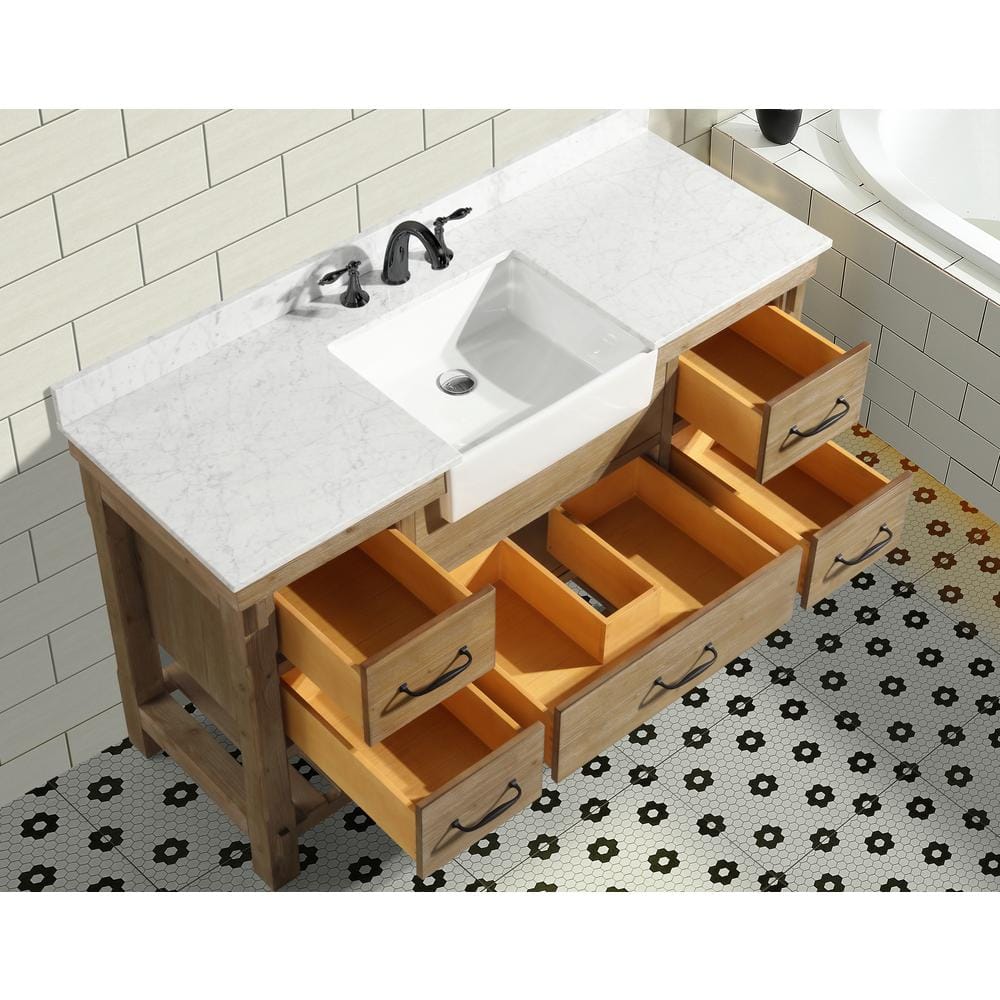Marina 55'' Weathered Fir Single Vanity with White Porcelain Sink and Marble Top