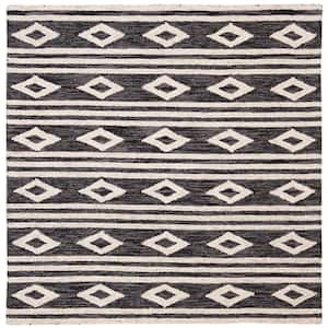 Micro-Loop Charcoal/Ivory 5 ft. x 5 ft. Square Diamonds Striped Area Rug