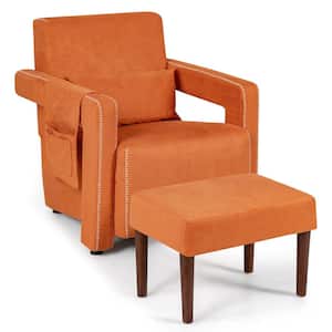 31 in. Width Orange Modern Berber Fleece Single Sofa Chair w/Ottoman and Waist Pillow