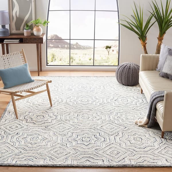 Capri 10 ft. x 14 ft. Oversized Beige/Blue Diamond Geometric Area Rug