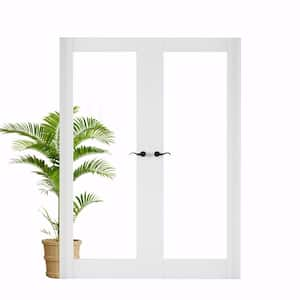 60 in. x 80 in. Universal Handed 1-Lite Frosted Clear Glass White MDF Double Prehung French Door with Assemble Jamb