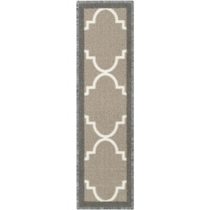 Kings Court Brooklyn Trellis Grey Modern Lattice Rubber Back Non-Skid 9 in. x 31 in. Stair Tread Cover (Set of 7)