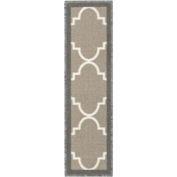 House Home & More Skid-Resistant Carpet Runner Diamond Trellis Lattice – Misty Gray & Linen White 26 in. x 12 ft.