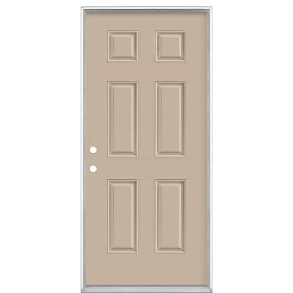 Masonite 36 in. x 80 in. 6-Panel Right-Hand Inswing Painted Smooth Fiberglass Prehung Front Exterior Door No Brickmold