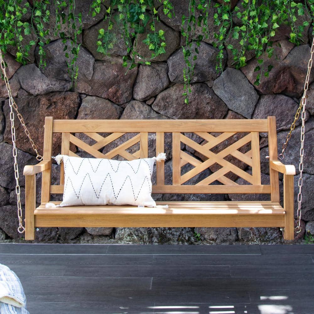 Isla Natural Teak Wood Chippendale Porch Swing