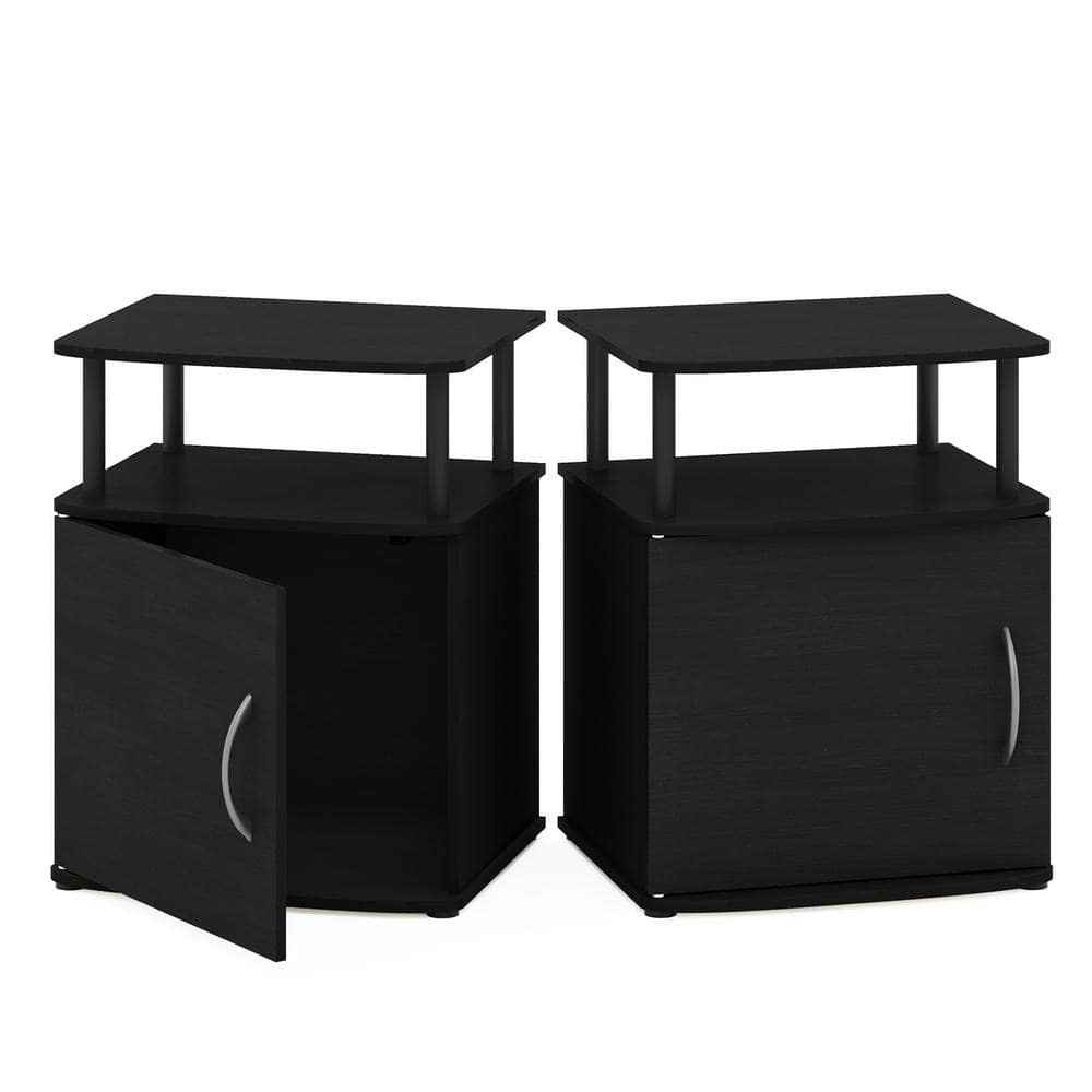 Sleek Black Engineered Wood End Table with Storage - Set of 2
