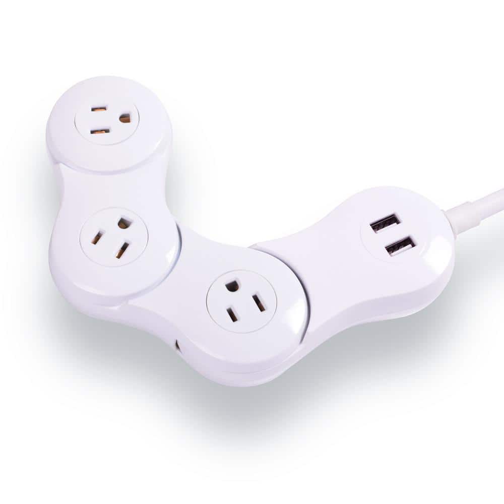 Quirky Pivot Power Desktop Flexible 3-Outlet, 2 USB Surge Protector with 4 ft. Cord, White -  VPVPD-WH01