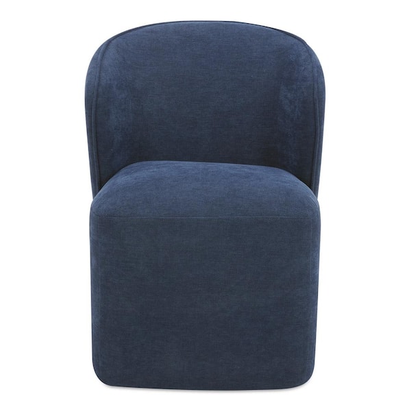 Draven Navy Blue Rolling Dining Chair, Performance Fabric Upholstery with 360° Swivel