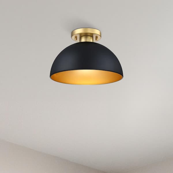Designers Fountain Designers Fountain 12 in. 1-Light Matte Black Modern Entryway Semi-Flush Mount with Metal Shade