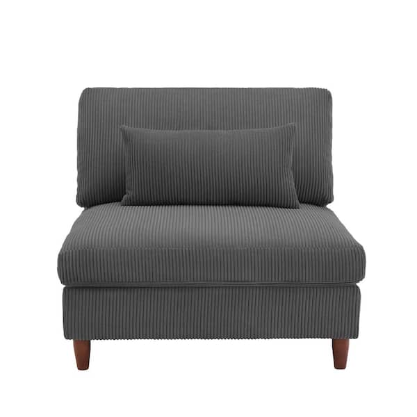 Uixe Luxury Gray Corduroy Fabric Armless Side Chair with 1-Pillow(Set of 1)