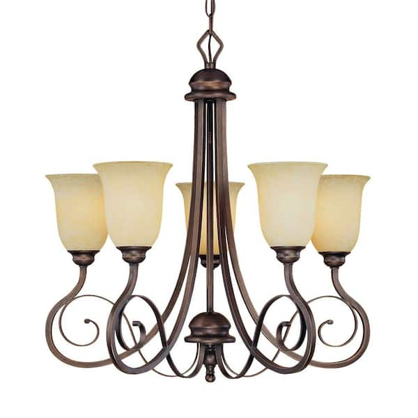 Millennium Lighting 5-Light Rubbed Bronze Chandelier with Turinian Scavo Glass