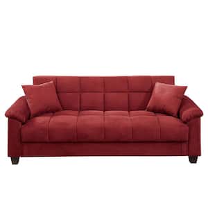 Red Adjustable Storage Sofa Sleeper with Biscuit Tufting and 2-Accent Pillows