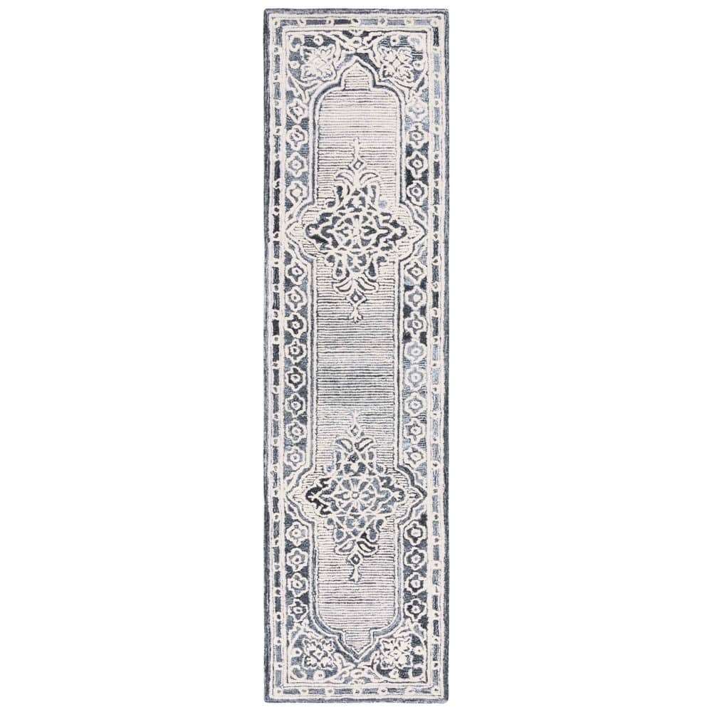 Gray and Ivory Hand-Tufted Wool Runner Rug