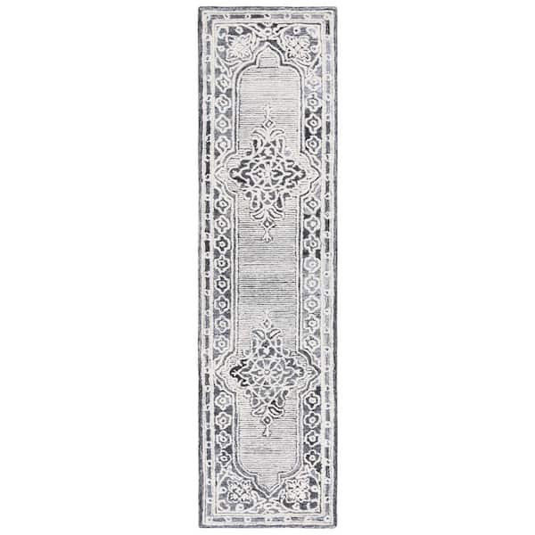 SAFAVIEH Metro Grey/Ivory 2 ft. x 9 ft. High-Low Border Oriental Runner Rug
