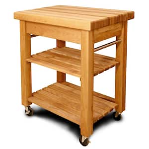 French Country Natural Wood Kitchen Cart with Storage