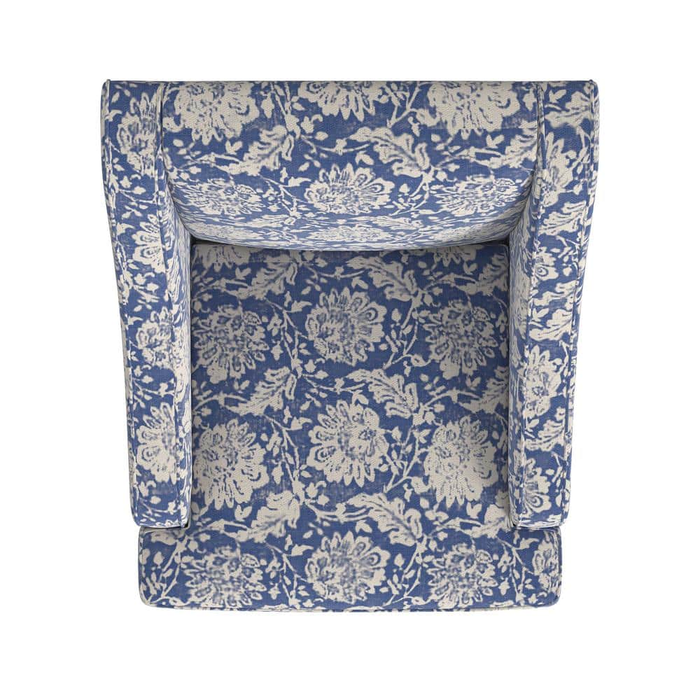Light Blue Floral Upholstered Swoop Arm Accent Chair