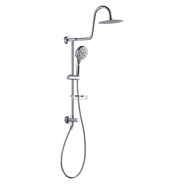 Multi-function Wall Bar Round Rain Shower Faucet Kit with 7-Spray Handheld Shower in Chrome(Valve Not Included)
