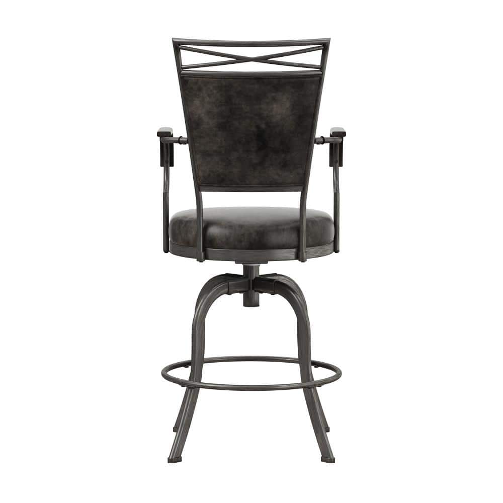 Pewter Gray Metal Swivel Saddle-Style Counter Stool