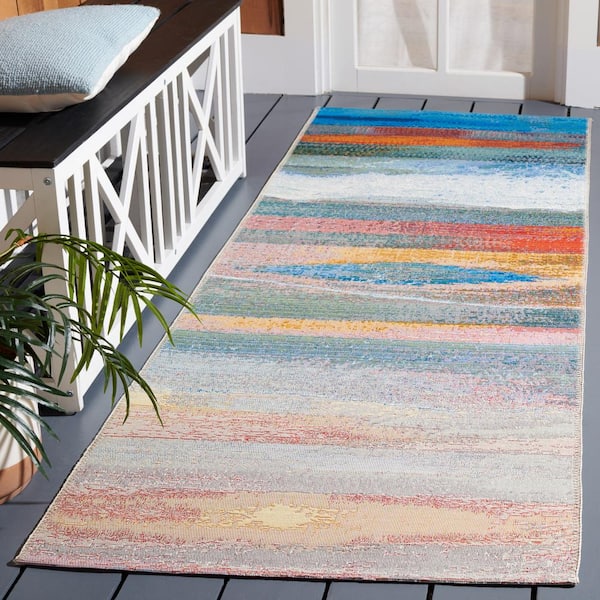 Barbados Light Pink/Blue 3 ft. x 8 ft. Runner Gradient Abstract Indoor/Outdoor Area Rug