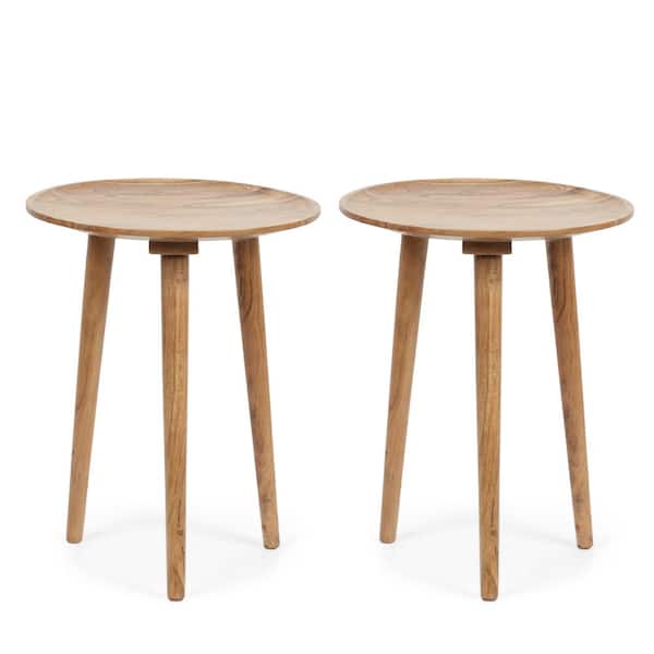 Noble House Schley 17 in. Natural Wood Round Wood Side Table 2-Pieces