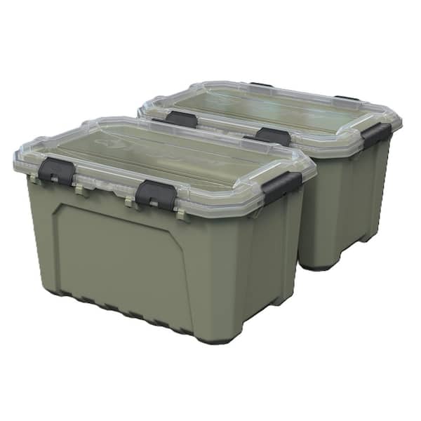 20 Gal. Professional Heavy Duty Waterproof Stackable Plastic Storage Container with Hinged Lid in Army Green (2-Pack)