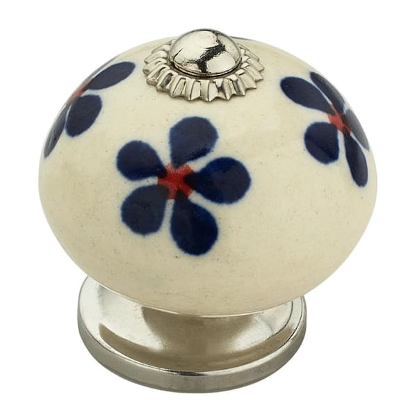 Anemone 1-5/8 in. (42 mm) Blue and White Cabinet Knob