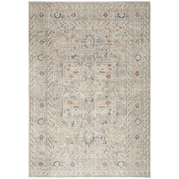 Nourison Oushak Home Light Grey 6 ft. x 9 ft. Floral Traditional Area Rug