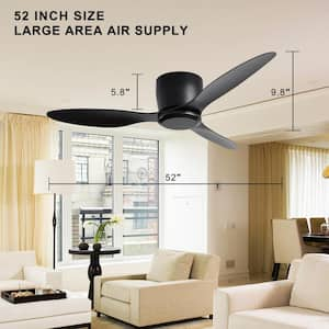 52 in. Indoor Black Ceiling Fan with Remote Included for Bedroom, Kitchen or Living Room